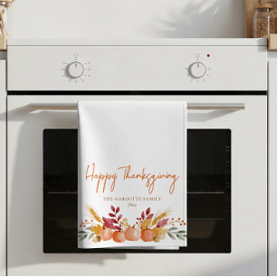 Personaliseer Thanksgiving Familie Waterverf Pompo Theedoek