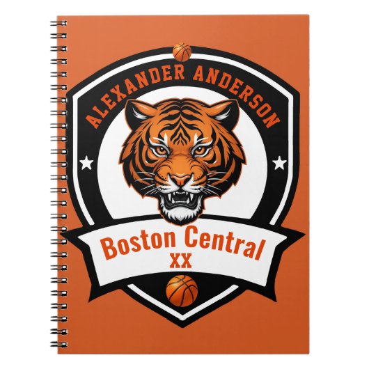 Personaliseer Tiger Basketbal Notitieboek (Voorkant)
