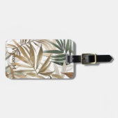 Personaliseer Tropical Leaf Charcoal Gold Elegant Bagagelabel (Voorkant horizontaal)