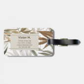 Personaliseer Tropical Leaf Charcoal Gold Elegant Bagagelabel (Achterkant horizontaal)