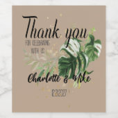 Personaliseer Tropical Leaf Wedding Bedankt Favori Wijn Etiket (Enkel label)