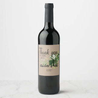 Personaliseer Tropical Leaf Wedding Bedankt Favori Wijn Etiket