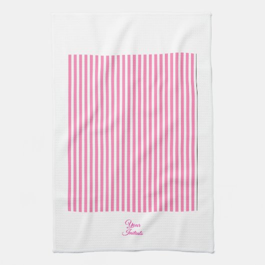 Personaliseer Trouwcadeau Roze Gestreept Wit Theedoek (Verticaal)