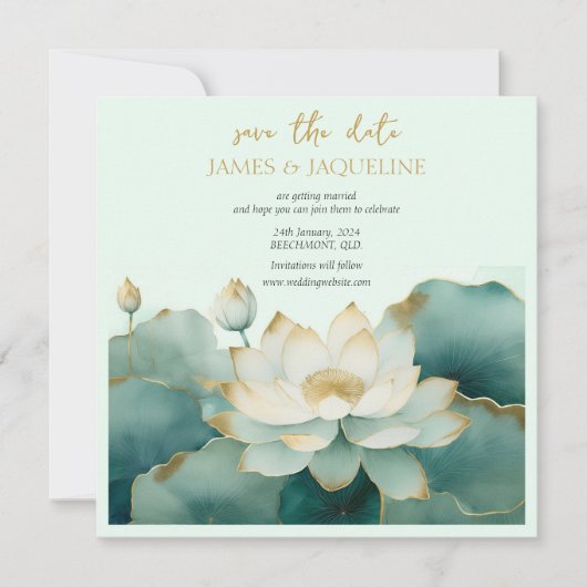 Personaliseer Trouwen Bewaar de datum Lotus goud Save The Date (Voorkant)