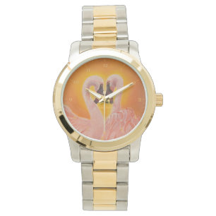Personaliseer twee Flamingos Love hartdance Horloge