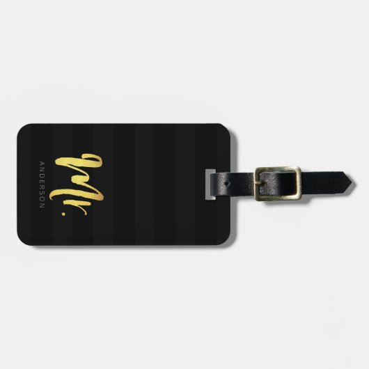 Personaliseer u met de naam Faux Gold Mr Black Str Bagagelabel (Voorkant horizontaal)