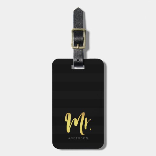 Personaliseer u met de naam Faux Gold Mr Black Str Bagagelabel (Voorkant verticaal)