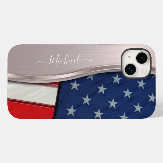 Personaliseer USA Flag Faux Roos Gold Metal Swirl Case-Mate iPhone Case (Achterkant (horizontaal))
