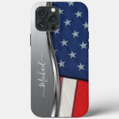 Personaliseer USA Flag Faux Silver Metal Swirl Case-Mate iPhone Case (Achterkant)