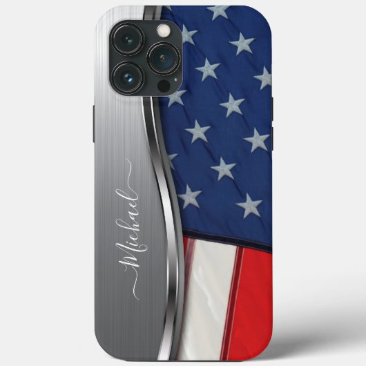 Personaliseer USA Flag Faux Silver Metal Swirl Case-Mate iPhone Case (Achterkant)