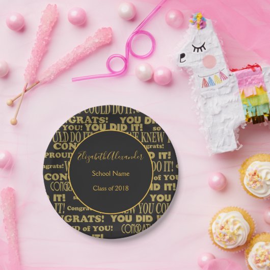 Personaliseer uw Black and Gold-afstuderen Papieren Bordje (Feest)
