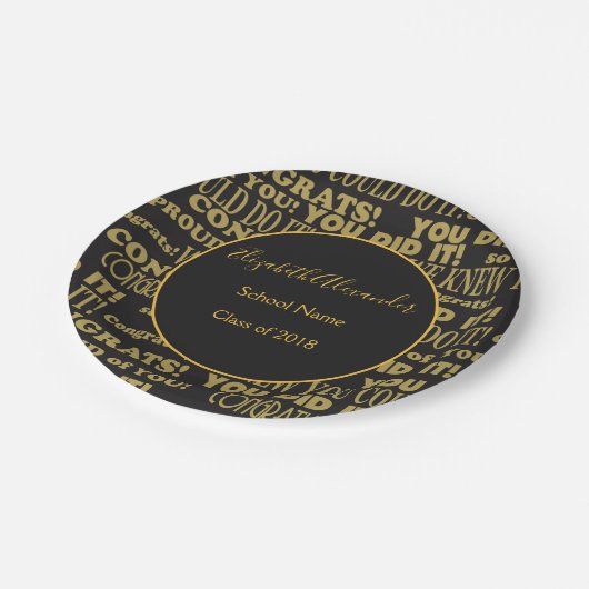 Personaliseer uw Black and Gold-afstuderen Papieren Bordje (Gekanteld)