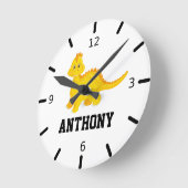 Personaliseer uw eigen Cute Yellow Baby Dinosaur Ronde Klok (Hoek)