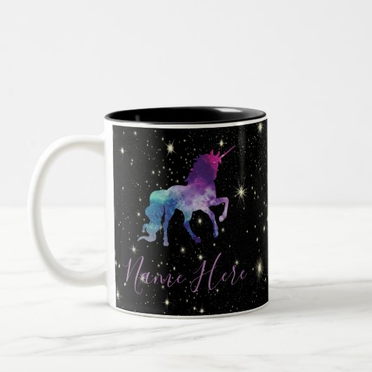 Personaliseer uw eigen kleurrijke universe Unicorn Tweekleurige Koffiemok (Links)