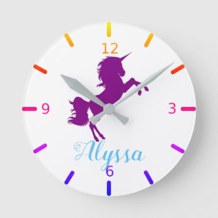 Personaliseer uw eigen Paarse Unicorn Ronde Klok