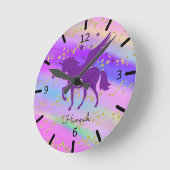 Personaliseer uw eigen Paarse Unicorn Ronde Klok (Hoek)