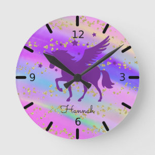 Personaliseer uw eigen Paarse Unicorn Ronde Klok