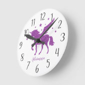 Personaliseer uw eigen Paarse Unicorn Ronde Klok (Hoek)