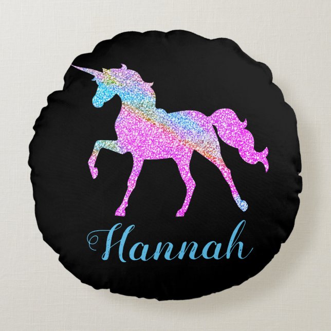 Personaliseer uw eigen Unicorn-Sierkussen Rond Kussen (Voorkant)
