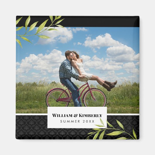 Personaliseer uw foto met laurier en damast magneet (Voorkant)