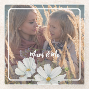 Personaliseer uw foto White Cosmos Square Lijst Glazen Onderzetter