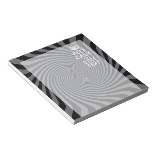 Personaliseer uw Keep Calm Text op Black Swirl Notitieblok (Schuin)