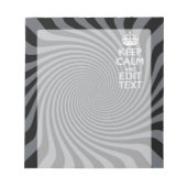 Personaliseer uw Keep Calm Text op Black Swirl Notitieblok (Voorkant)