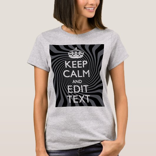 Personaliseer uw Keep Calm Text op Black Swirl T-shirt (Voorkant)