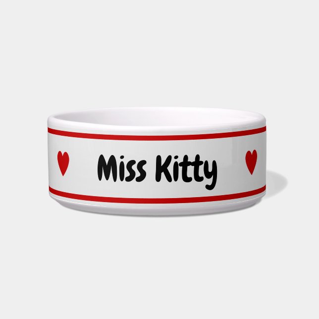 Personaliseer uw naam tussen Red Hearts Voerbakje (Voorkant)