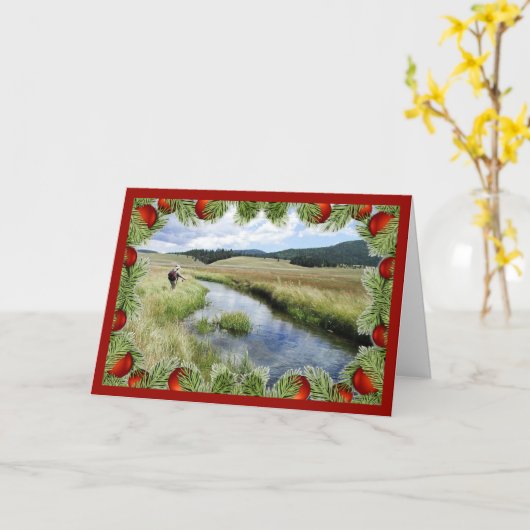 Personaliseer uw vliegenvisserij "Fishmas" Kerstmi Kaart (Gele Bloem)