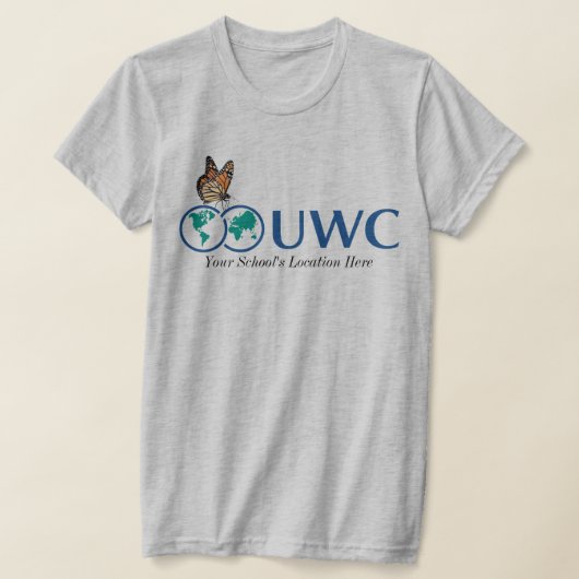 Personaliseer UWC-vlinder voor- en achterzijde T-shirt (Laagn)