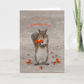 Personaliseer Verjaardag Meisje Eekhoorn met bloem Kaart (Voorkant)