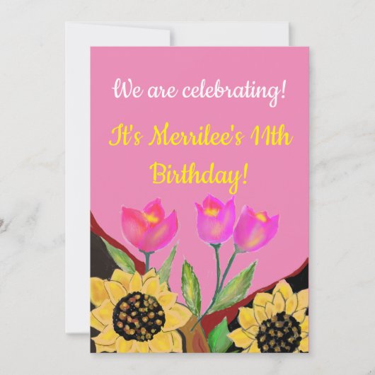 Personaliseer Verjaardag Nodig Tulpen & Zonnebloem Kaart (Voorkant)