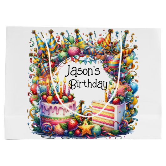 Personaliseer verjaardagsfeestje groot cadeauzakje (Achterkant)