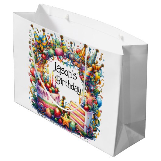Personaliseer verjaardagsfeestje groot cadeauzakje (Achterkant Gekanteld)