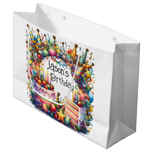 Personaliseer verjaardagsfeestje groot cadeauzakje (Voorkant Gekanteld)