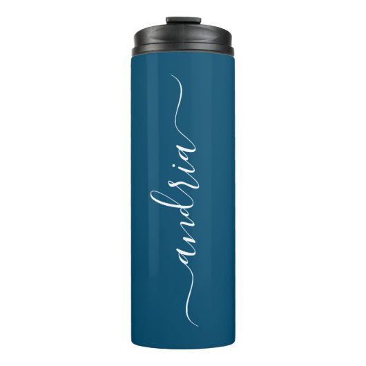 Personaliseer verticale witte scriptnaam, Ocean Bl Thermosbeker (Voorkant)