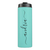 Personaliseer Verticale Zwarte Script Naam, Licht  Thermosbeker (Voorkant)