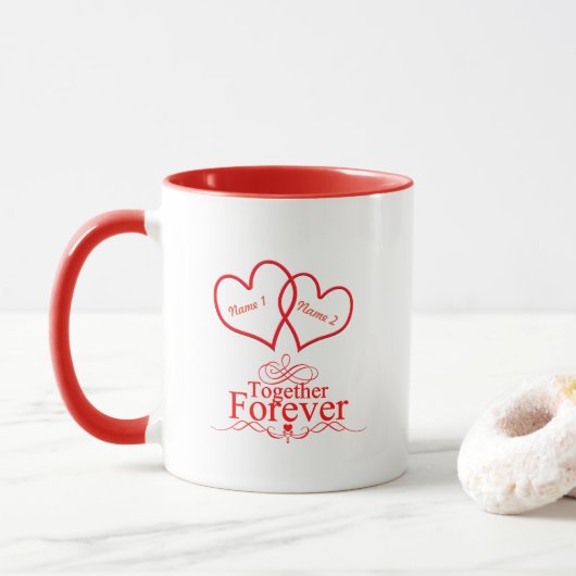 Personaliseer Vervlochten Harten Valentijnsdag Mok (Met donut)