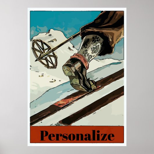 Personaliseer, voeg tekst toe, Mountain Snow Ski Poster (Voorkant)