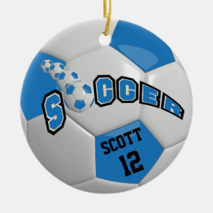 Personaliseer Voetbal   Blauw Keramisch Ornament