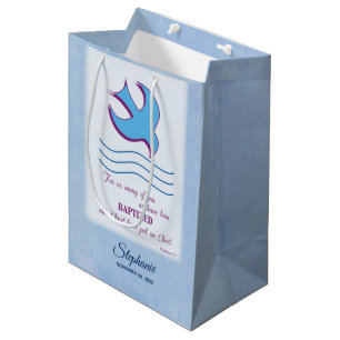 Personaliseer, Volwassendoop Duif op Blauw Medium Cadeauzakje