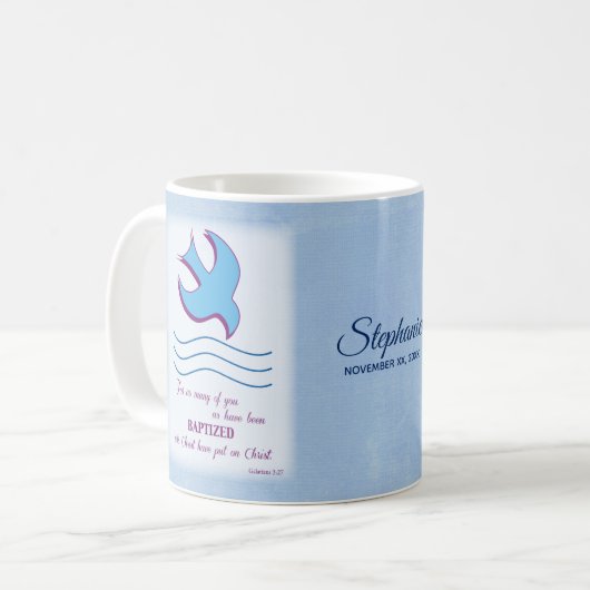 Personaliseer, Volwassendoop Duif op Blauwe Koffiemok (Voorkant links)