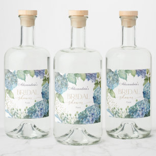 Personaliseer Vrijgezellenfeest Blauwe Hortensia's Likeurfles Etiket