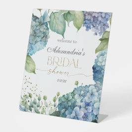 Personaliseer Vrijgezellenfeest Blauwe Hortensia's Reclamebord Met Voetstuk