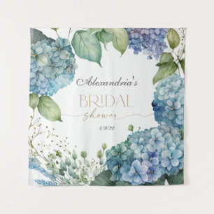 Personaliseer Vrijgezellenfeest Blauwe Hortensia's Wandkleed