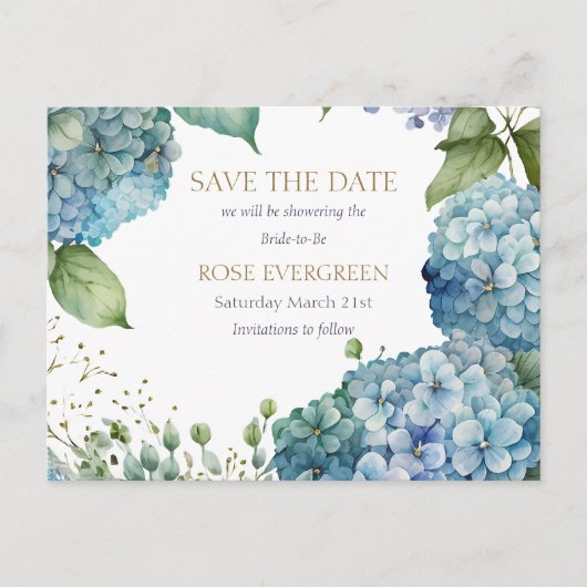 Personaliseer Vrijgezellenfeest Blue Hydrangea Aankondigingskaart (Voorkant)