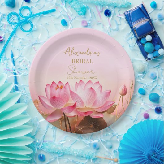 Personaliseer Vrijgezellenfeest Roze Lotus Papieren Bordje (Feest)