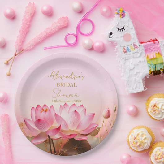 Personaliseer Vrijgezellenfeest Roze Lotus Papieren Bordje (Feest)