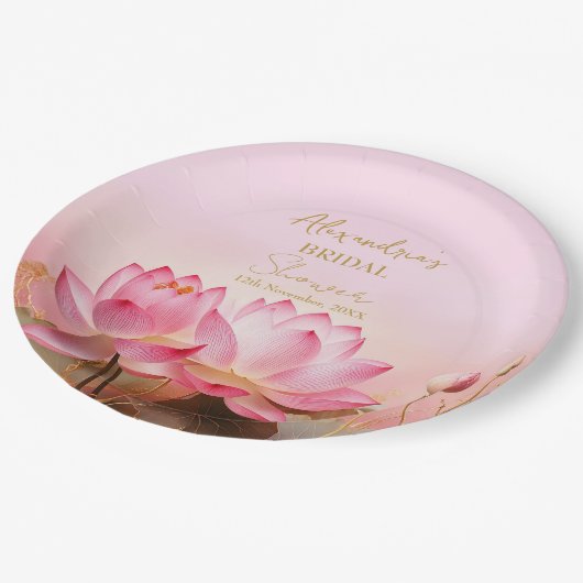Personaliseer Vrijgezellenfeest Roze Lotus Papieren Bordje (Gekanteld)